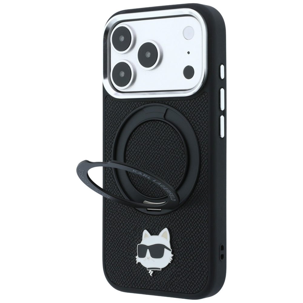 Funda MagSafe para Apple iPhone 18 Pro Max / 17 Pro Max, Karl Lagerfeld, Ring Stand 360 Choupette Pin, Negra