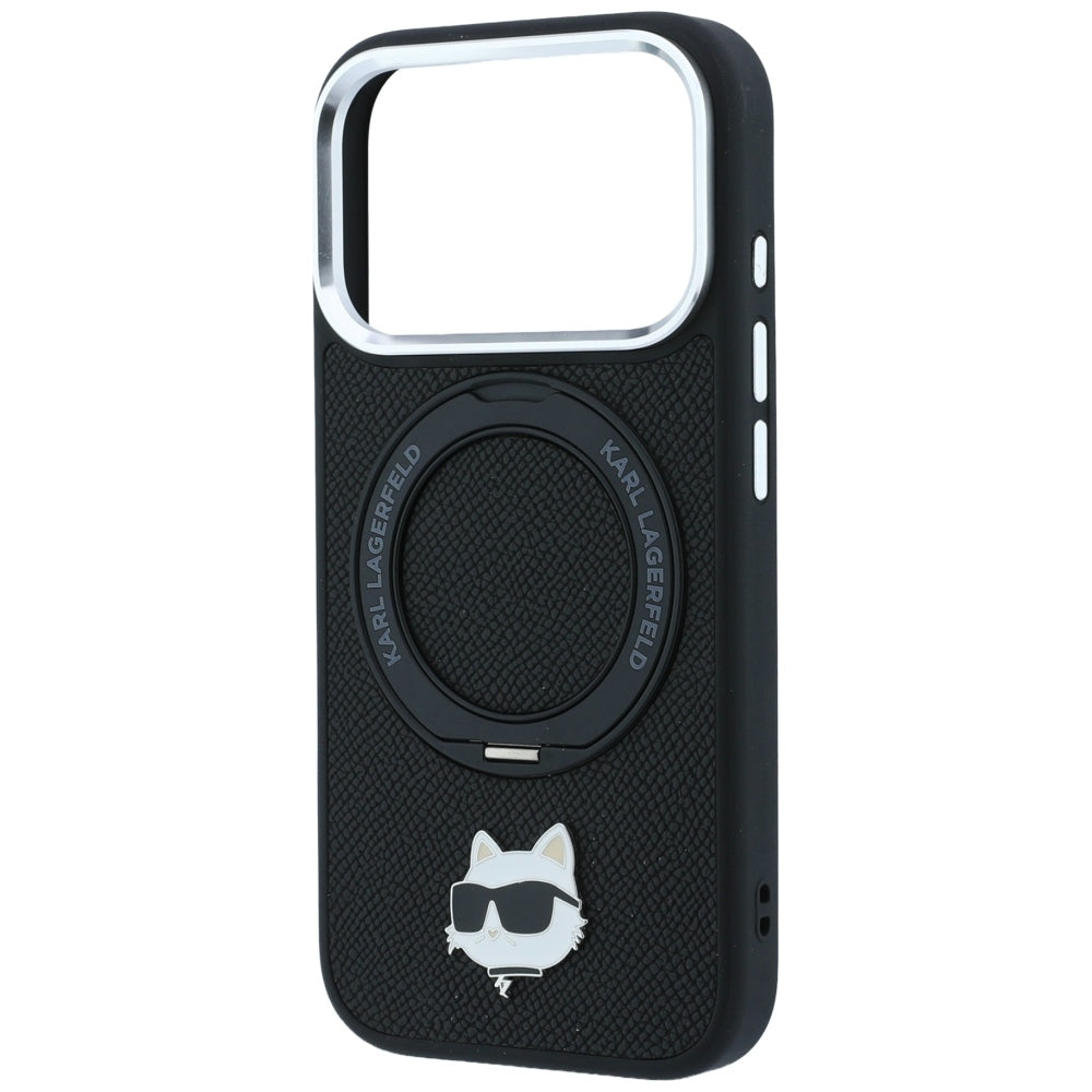 Funda MagSafe para Apple iPhone 18 Pro Max / 17 Pro Max, Karl Lagerfeld, Ring Stand 360 Choupette Pin, Negra
