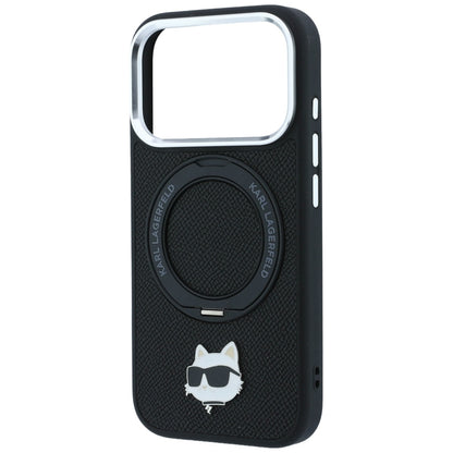 Funda MagSafe para Apple iPhone 18 Pro Max / 17 Pro Max, Karl Lagerfeld, Ring Stand 360 Choupette Pin, Negra