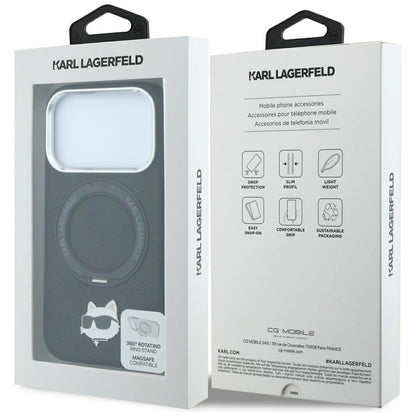 Funda MagSafe para Apple iPhone 18 Pro Max / 17 Pro Max, Karl Lagerfeld, Ring Stand 360 Choupette Pin, Negra
