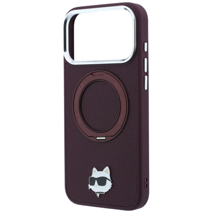Funda MagSafe para Apple iPhone 18 Pro Max / 17 Pro Max, Karl Lagerfeld, Soporte de Anillo Saffiano 360 Choupette Pin, Burdeos