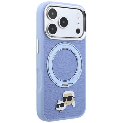 Funda MagSafe para Apple iPhone 18 Pro Max / 17 Pro Max, Karl Lagerfeld, Soporte Anillo 360 Karl & Pin Choupette, Azul
