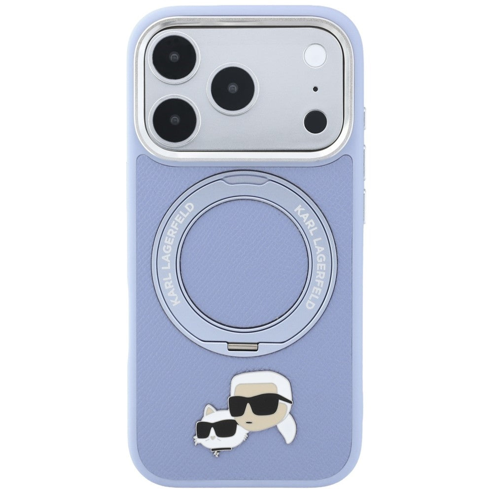 Funda MagSafe para Apple iPhone 18 Pro Max / 17 Pro Max, Karl Lagerfeld, Soporte Anillo 360 Karl & Pin Choupette, Azul