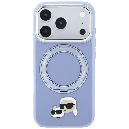 Funda MagSafe para Apple iPhone 18 Pro Max / 17 Pro Max, Karl Lagerfeld, Soporte Anillo 360 Karl & Pin Choupette, Azul