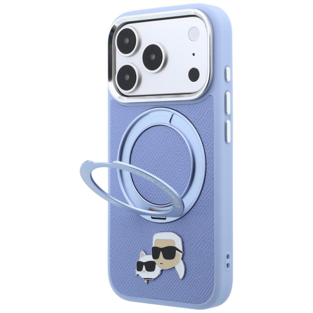 Funda MagSafe para Apple iPhone 18 Pro Max / 17 Pro Max, Karl Lagerfeld, Soporte Anillo 360 Karl & Pin Choupette, Azul