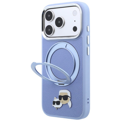 Funda MagSafe para Apple iPhone 18 Pro Max / 17 Pro Max, Karl Lagerfeld, Soporte Anillo 360 Karl & Pin Choupette, Azul