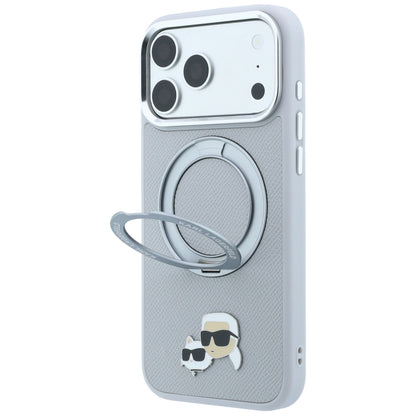Funda MagSafe para Apple iPhone 18 Pro Max / 17 Pro Max, Karl Lagerfeld, Ring Stand 360 Karl & Choupette Pin, Gris