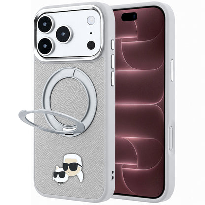 Funda MagSafe para Apple iPhone 18 Pro Max / 17 Pro Max, Karl Lagerfeld, Ring Stand 360 Karl & Choupette Pin, Gris