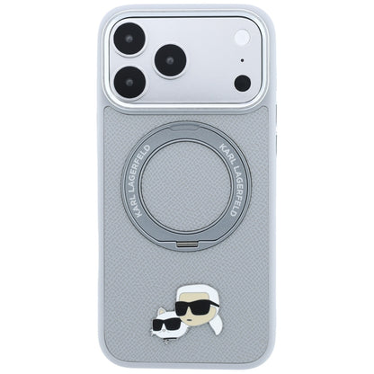 Funda MagSafe para Apple iPhone 18 Pro Max / 17 Pro Max, Karl Lagerfeld, Ring Stand 360 Karl & Choupette Pin, Gris