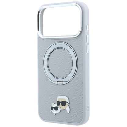Funda MagSafe para Apple iPhone 18 Pro Max / 17 Pro Max, Karl Lagerfeld, Ring Stand 360 Karl & Choupette Pin, Gris