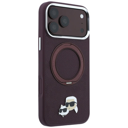 Funda MagSafe para Apple iPhone 18 Pro Max / 17 Pro Max, Karl Lagerfeld, Ring Stand 360 Karl & Choupette Pin, color vino
