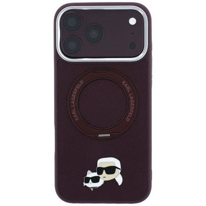 Funda MagSafe para Apple iPhone 18 Pro Max / 17 Pro Max, Karl Lagerfeld, Ring Stand 360 Karl & Choupette Pin, color vino