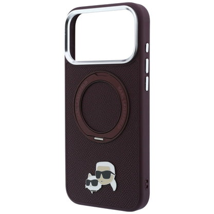 Funda MagSafe para Apple iPhone 18 Pro Max / 17 Pro Max, Karl Lagerfeld, Ring Stand 360 Karl & Choupette Pin, color vino