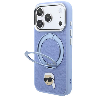 Funda MagSafe para Apple iPhone 18 Pro Max / 17 Pro Max, Karl Lagerfeld, Ring Stand 360 Karl Pin, azul celeste