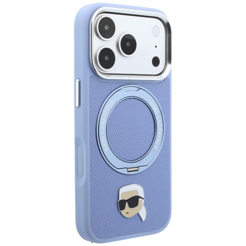 Funda MagSafe para Apple iPhone 18 Pro Max / 17 Pro Max, Karl Lagerfeld, Ring Stand 360 Karl Pin, azul celeste