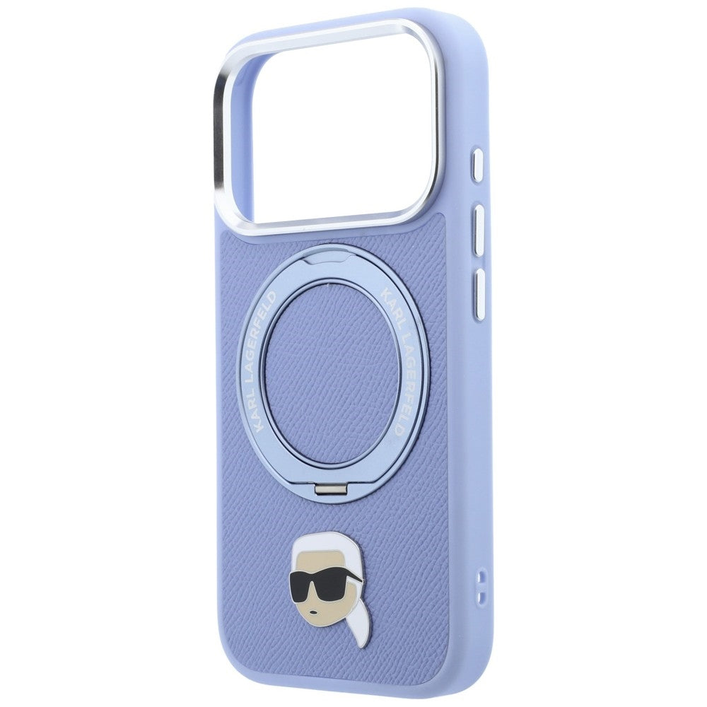 Funda MagSafe para Apple iPhone 18 Pro Max / 17 Pro Max, Karl Lagerfeld, Ring Stand 360 Karl Pin, azul celeste