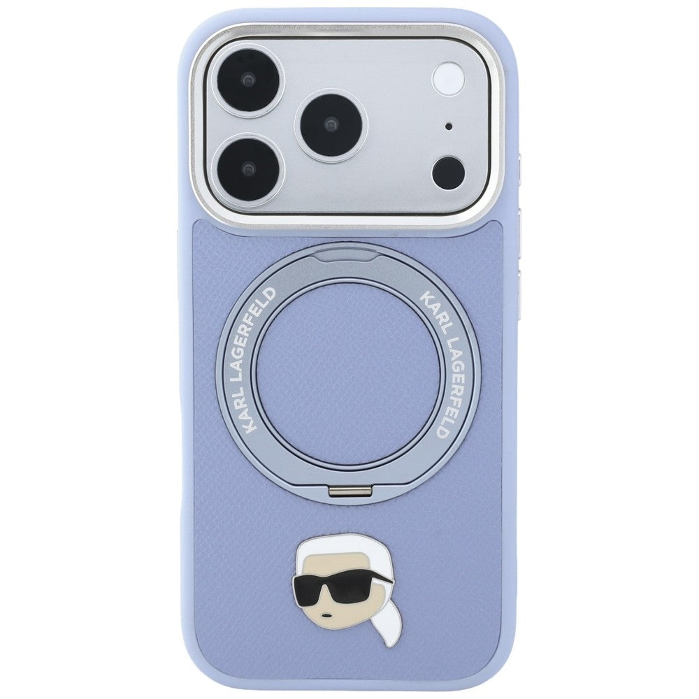 Funda MagSafe para Apple iPhone 18 Pro Max / 17 Pro Max, Karl Lagerfeld, Ring Stand 360 Karl Pin, azul celeste