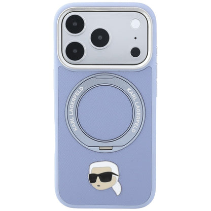 Funda MagSafe para Apple iPhone 18 Pro Max / 17 Pro Max, Karl Lagerfeld, Ring Stand 360 Karl Pin, azul celeste