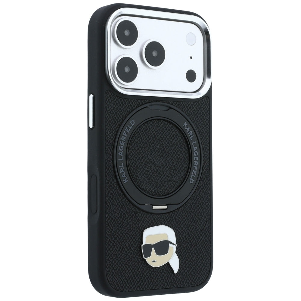MagSafe Case for Apple iPhone 18 Pro Max / 17 Pro Max, Karl Lagerfeld, Ring Stand 360 Karl Pin, Black