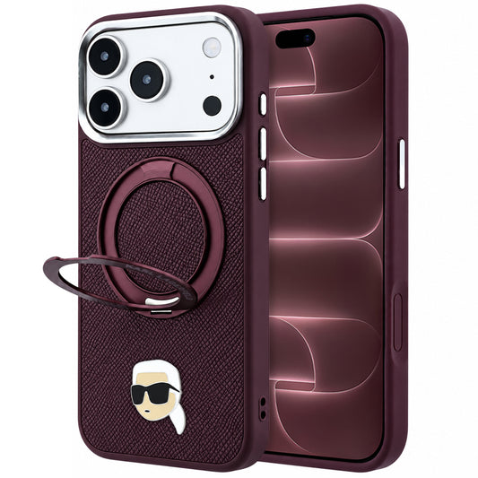 Funda MagSafe para Apple iPhone 18 Pro Max / 17 Pro Max, Karl Lagerfeld, Soporte Anillo 360 Karl Pin, Burdeos