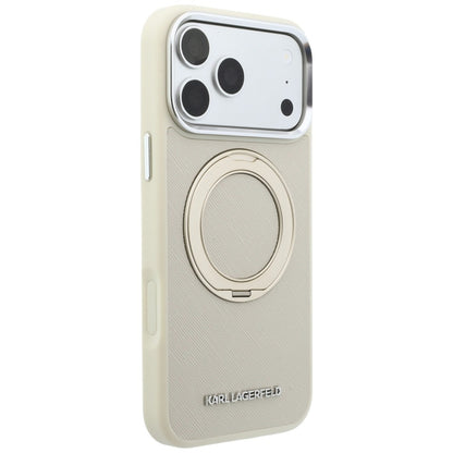MagSafe Case for Apple iPhone 18 Pro Max / 17 Pro Max, Karl Lagerfeld, Ring Stand 360 Saffiano, Beige