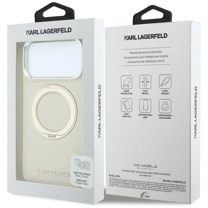 MagSafe Case for Apple iPhone 18 Pro Max / 17 Pro Max, Karl Lagerfeld, Ring Stand 360 Saffiano, Beige