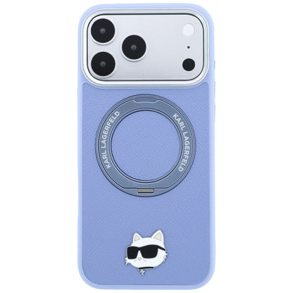 Funda MagSafe para Apple iPhone 18 Pro Max / 17 Pro Max, Karl Lagerfeld, Saffiano Ring Stand 360 Choupette Pin, Azul