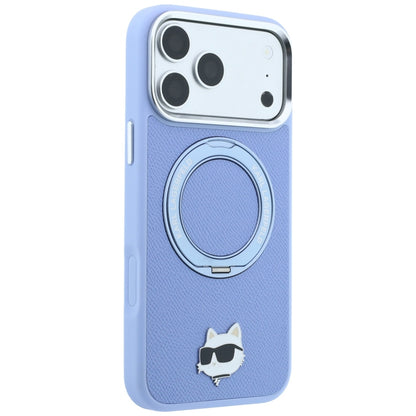 Funda MagSafe para Apple iPhone 18 Pro Max / 17 Pro Max, Karl Lagerfeld, Saffiano Ring Stand 360 Choupette Pin, Azul