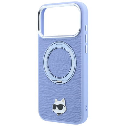 Funda MagSafe para Apple iPhone 18 Pro Max / 17 Pro Max, Karl Lagerfeld, Saffiano Ring Stand 360 Choupette Pin, Azul