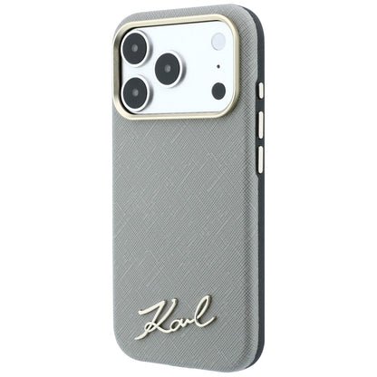 Funda MagSafe para Apple iPhone 18 Pro Max / 17 Pro Max, Karl Lagerfeld, Saffiano Small Script Metal Logo, Beige