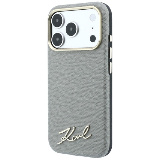 Funda MagSafe para Apple iPhone 18 Pro Max / 17 Pro Max, Karl Lagerfeld, Saffiano Small Script Metal Logo, Beige