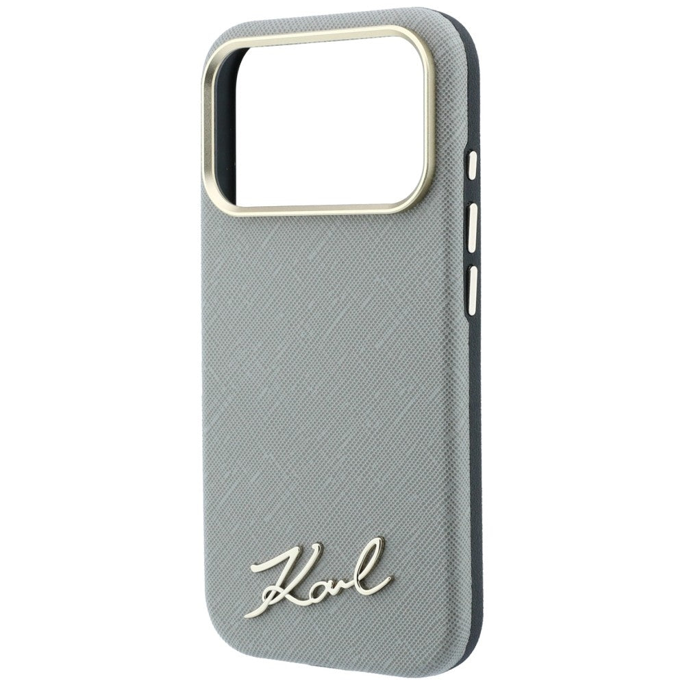 Funda MagSafe para Apple iPhone 18 Pro Max / 17 Pro Max, Karl Lagerfeld, Saffiano Small Script Metal Logo, Beige