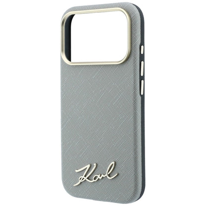 Funda MagSafe para Apple iPhone 18 Pro Max / 17 Pro Max, Karl Lagerfeld, Saffiano Small Script Metal Logo, Beige