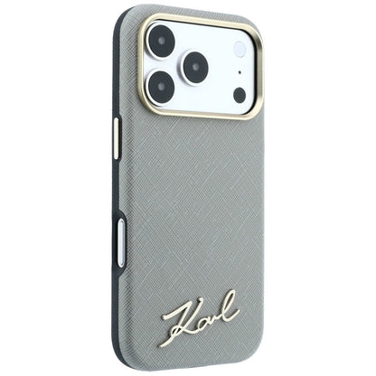 Funda MagSafe para Apple iPhone 18 Pro Max / 17 Pro Max, Karl Lagerfeld, Saffiano Small Script Metal Logo, Beige