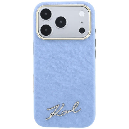 Funda MagSafe para Apple iPhone 18 Pro Max / 17 Pro Max, Karl Lagerfeld, Saffiano Small Script Metal Logo, Azul