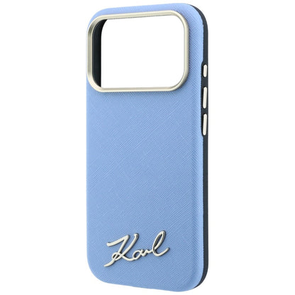 Funda MagSafe para Apple iPhone 18 Pro Max / 17 Pro Max, Karl Lagerfeld, Saffiano Small Script Metal Logo, Azul