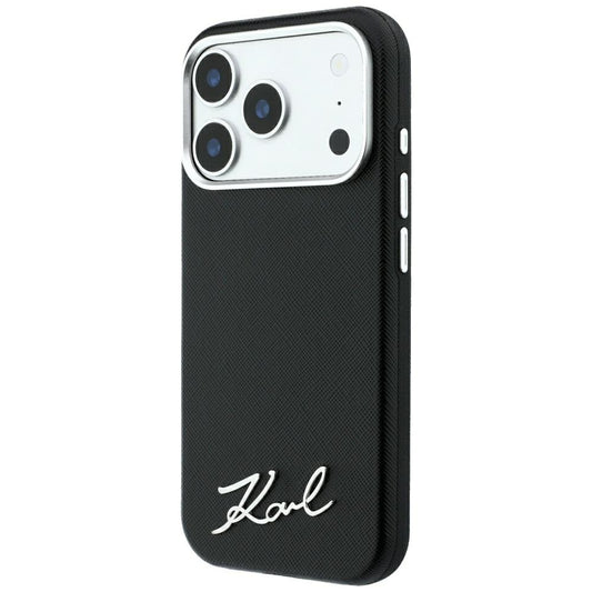 Funda MagSafe para Apple iPhone 18 Pro Max / 17 Pro Max, Karl Lagerfeld, Saffiano Small Script Metal Logo, Negra