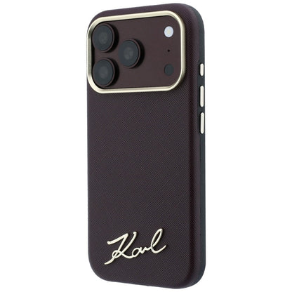 Funda MagSafe para Apple iPhone 18 Pro Max / 17 Pro Max, Karl Lagerfeld, Saffiano Small Script Metal Logo, Burdeos