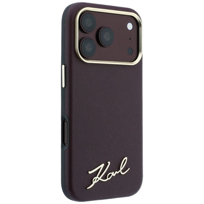 Funda MagSafe para Apple iPhone 18 Pro Max / 17 Pro Max, Karl Lagerfeld, Saffiano Small Script Metal Logo, Burdeos