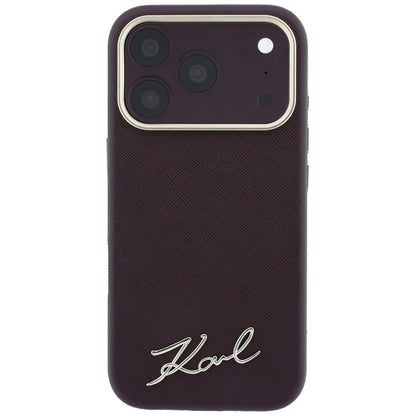 Funda MagSafe para Apple iPhone 18 Pro Max / 17 Pro Max, Karl Lagerfeld, Saffiano Small Script Metal Logo, Burdeos