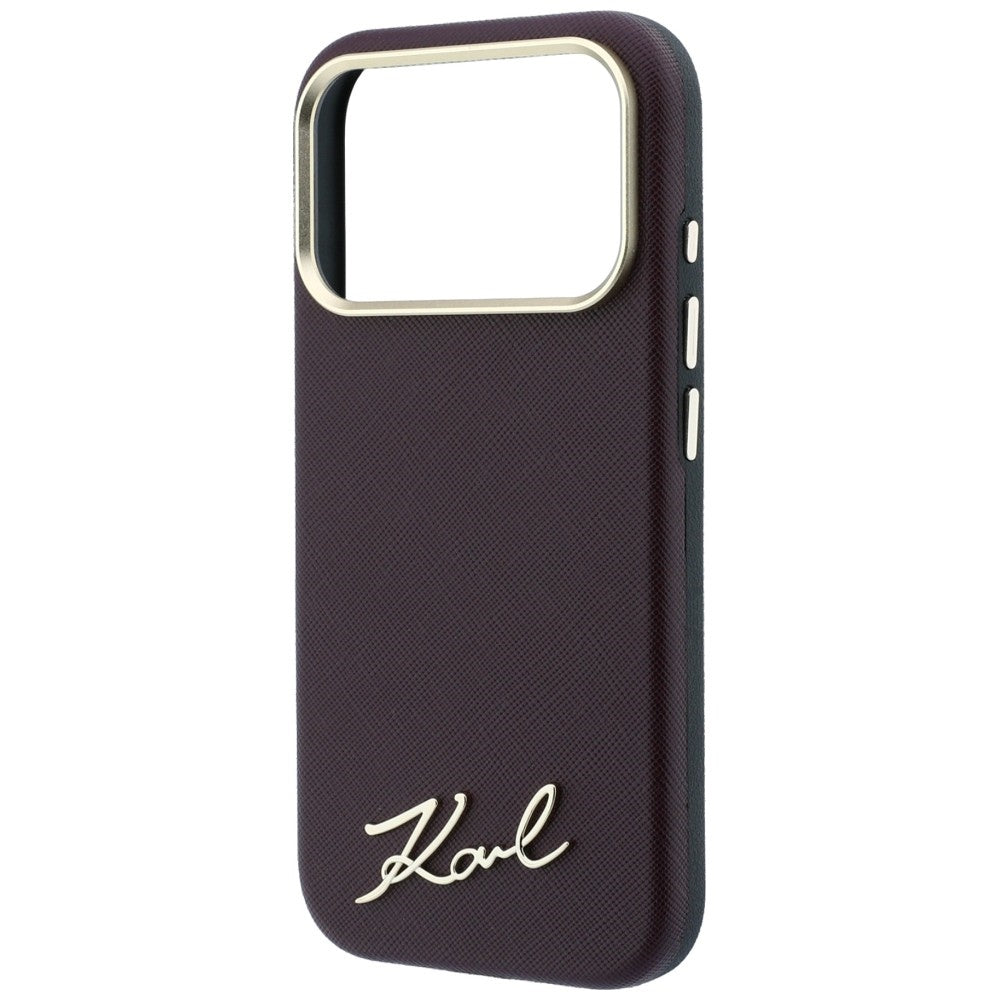 Funda MagSafe para Apple iPhone 18 Pro Max / 17 Pro Max, Karl Lagerfeld, Saffiano Small Script Metal Logo, Burdeos