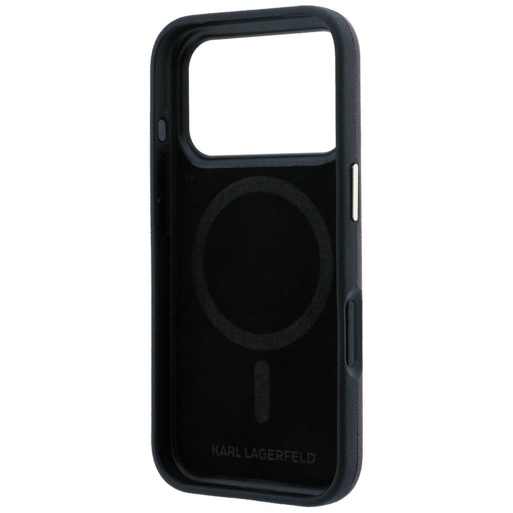 Funda MagSafe para Apple iPhone 18 Pro Max / 17 Pro Max, Karl Lagerfeld, Saffiano Small Script Metal Logo, Burdeos