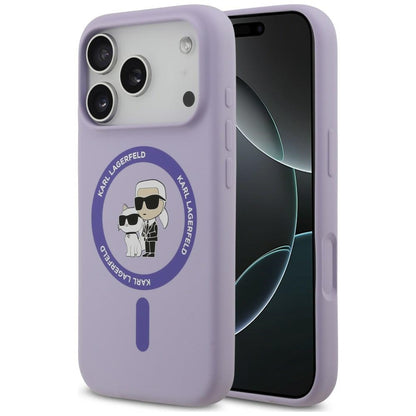 Funda MagSafe para Apple iPhone 18 Pro Max / 17 Pro Max, Karl Lagerfeld, Silicone Ring Karl & Choupette, Morado