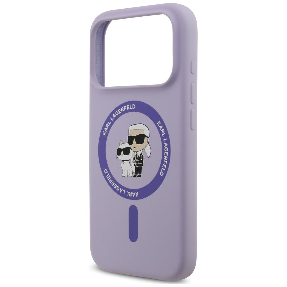 Funda MagSafe para Apple iPhone 18 Pro Max / 17 Pro Max, Karl Lagerfeld, Silicone Ring Karl & Choupette, Morado