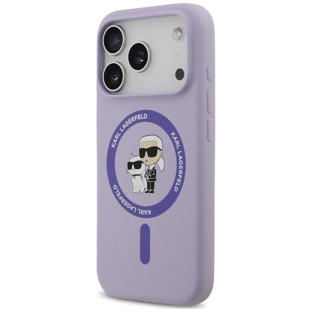 Funda MagSafe para Apple iPhone 18 Pro Max / 17 Pro Max, Karl Lagerfeld, Silicone Ring Karl & Choupette, Morado