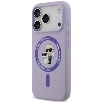 Funda MagSafe para Apple iPhone 18 Pro Max / 17 Pro Max, Karl Lagerfeld, Silicone Ring Karl & Choupette, Morado