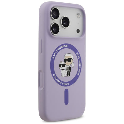 Funda MagSafe para Apple iPhone 18 Pro Max / 17 Pro Max, Karl Lagerfeld, Silicone Ring Karl & Choupette, Morado
