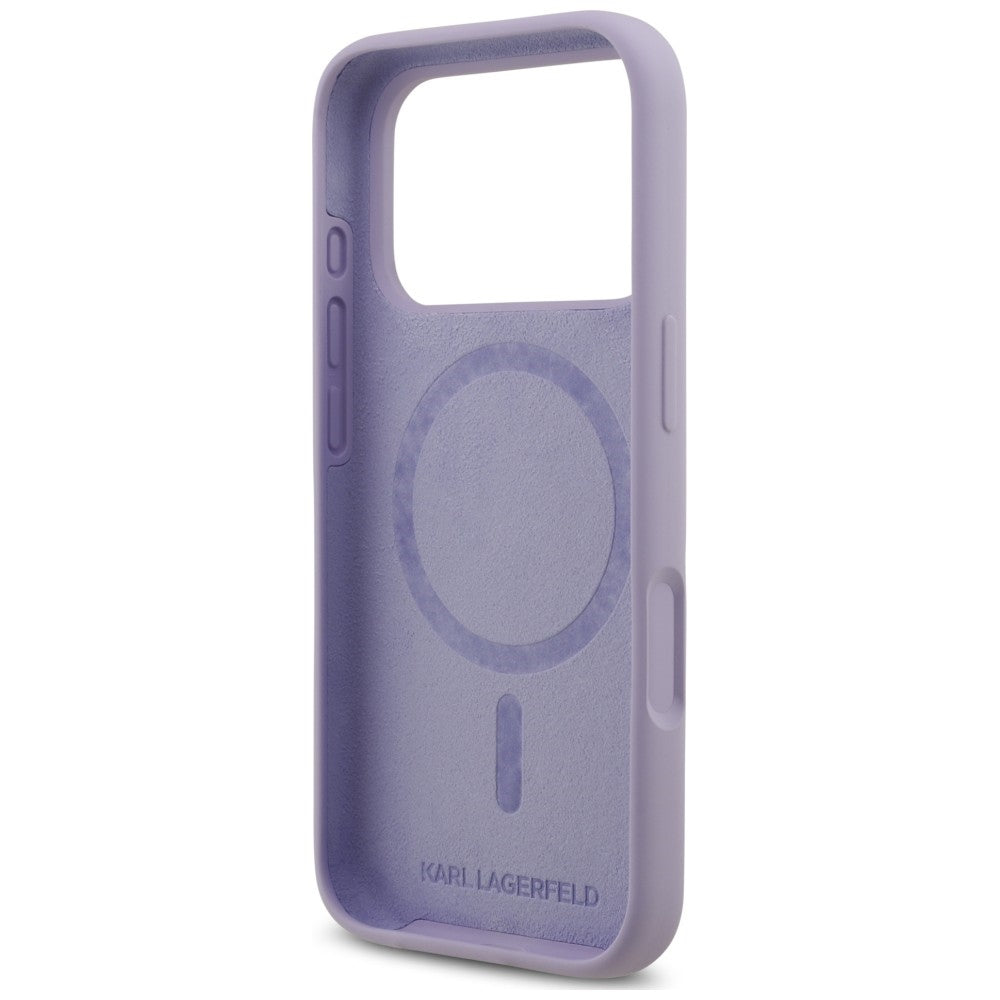 Funda MagSafe para Apple iPhone 18 Pro Max / 17 Pro Max, Karl Lagerfeld, Silicone Ring Karl & Choupette, Morado