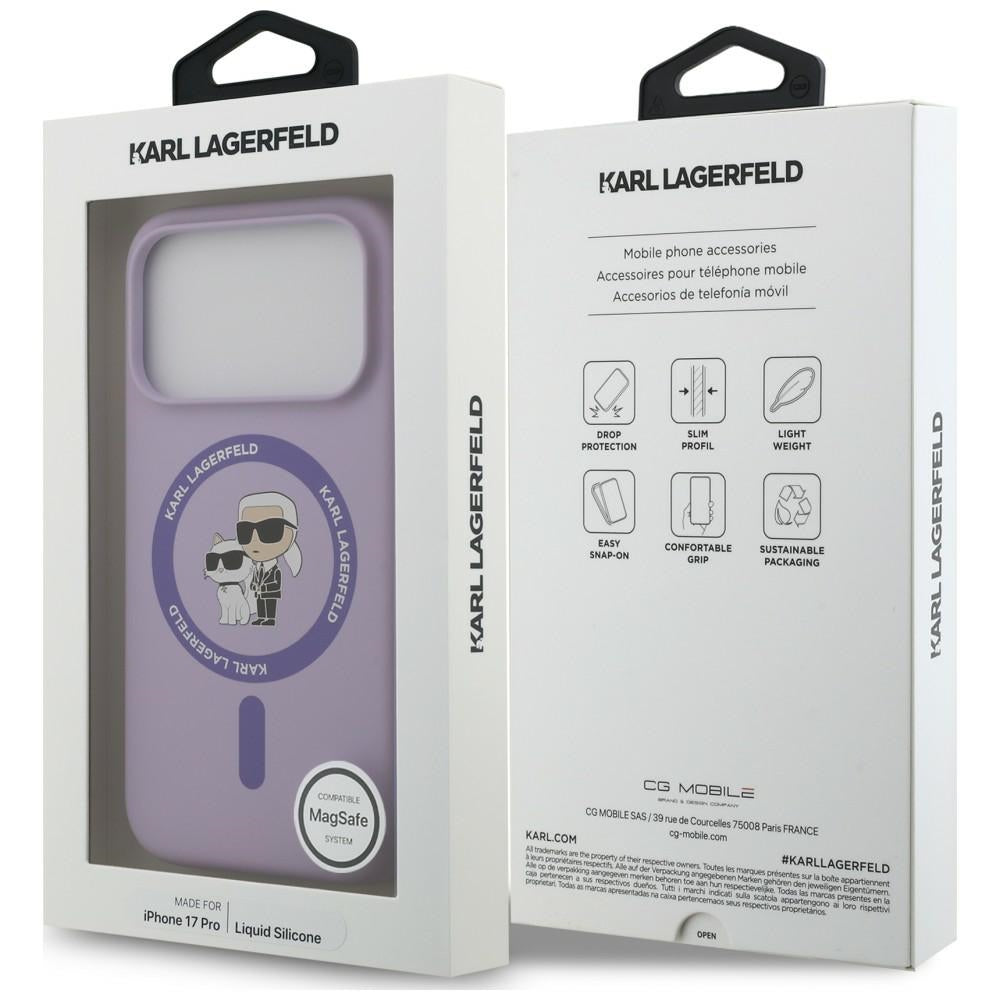Funda MagSafe para Apple iPhone 18 Pro Max / 17 Pro Max, Karl Lagerfeld, Silicone Ring Karl & Choupette, Morado