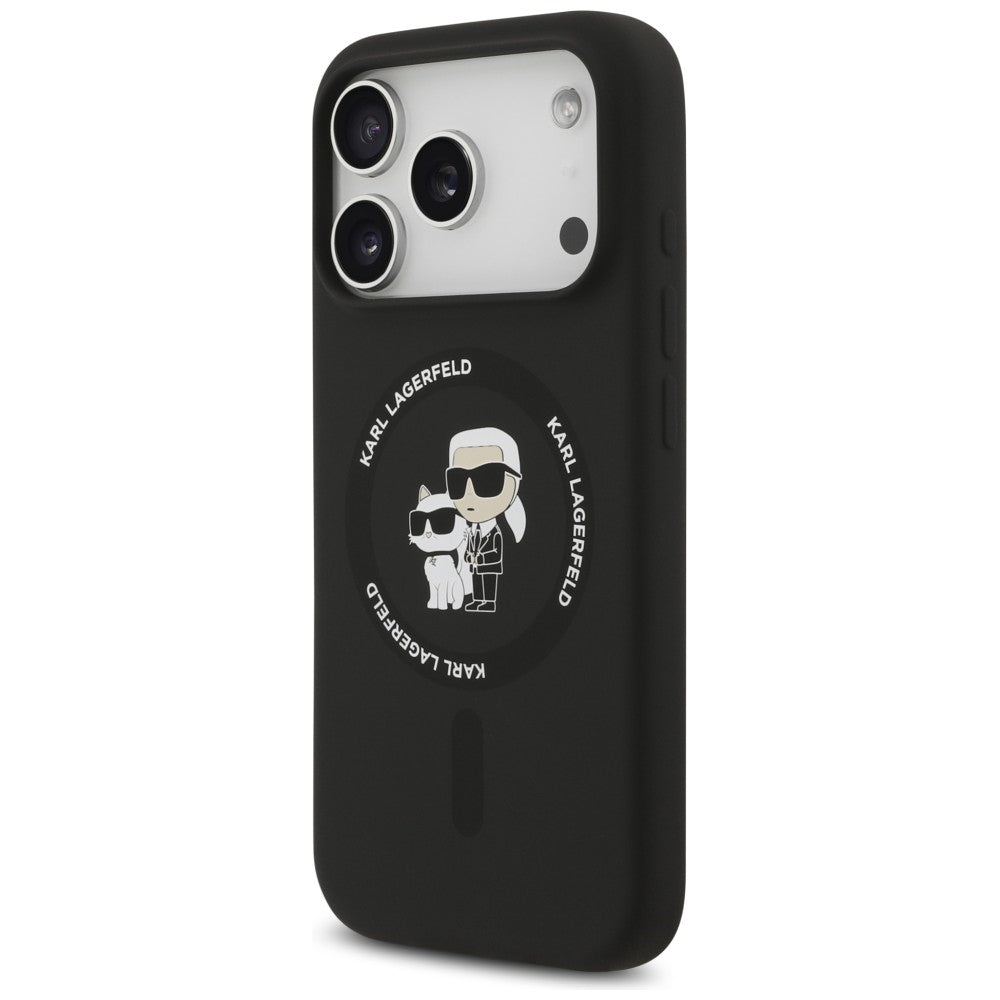 Funda MagSafe para Apple iPhone 18 Pro Max / 17 Pro Max, Karl Lagerfeld, Silicone Ring Karl & Choupette, negra